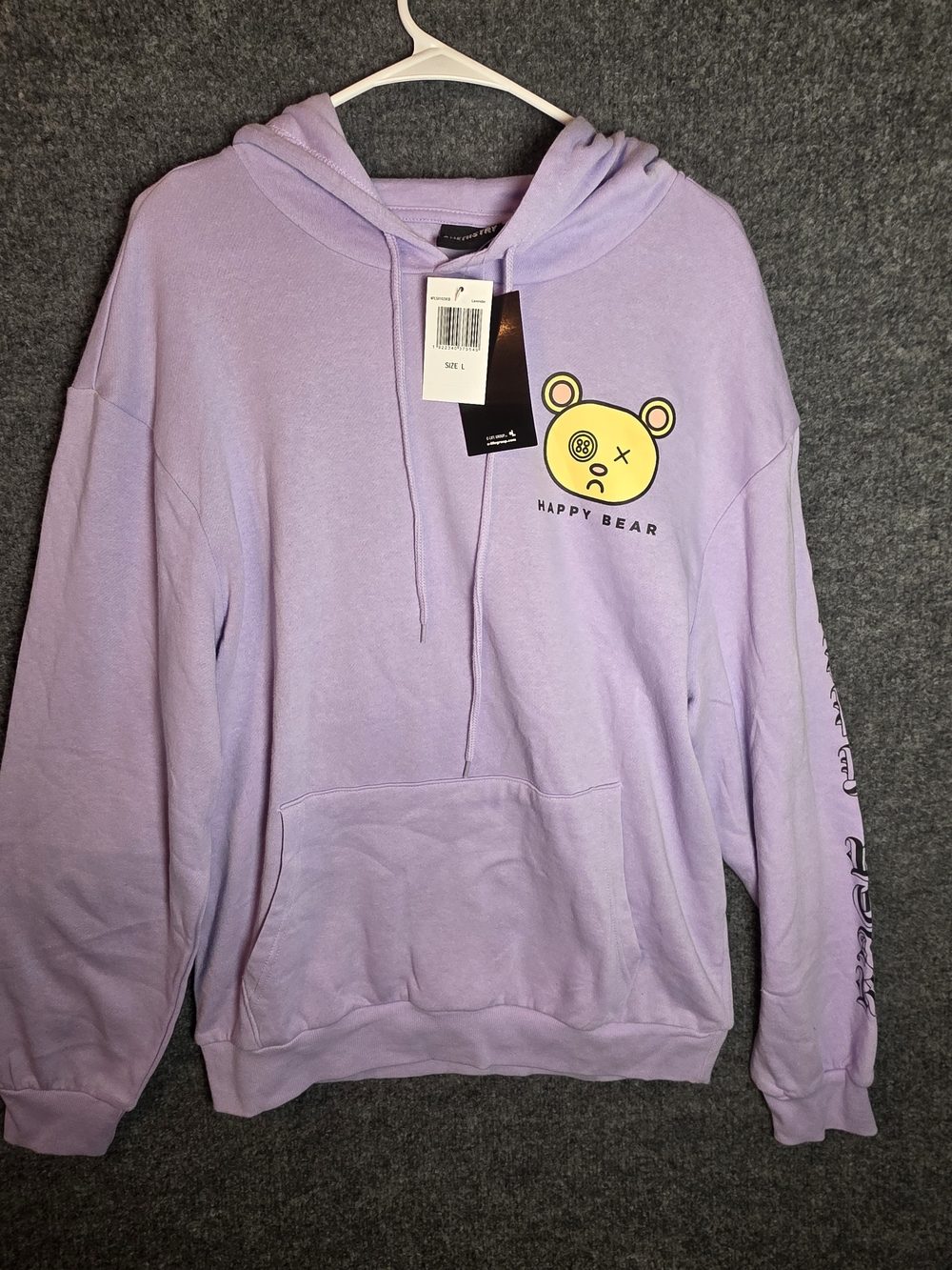 Chemistry Happy Bear Lavender Graphic Hoodie Size Large NWT